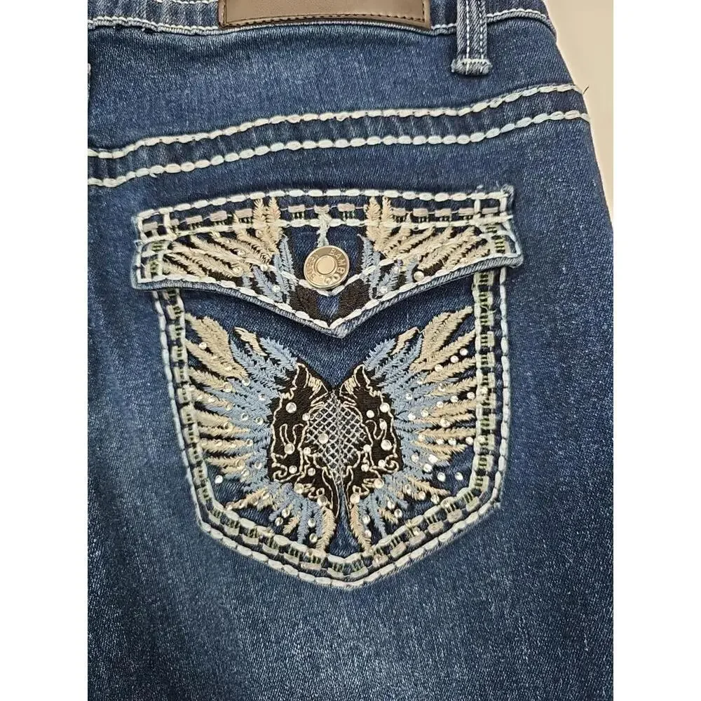 Bamboo‎ Women's Bootcut Jeans 11/12 Blue Rhinestones Wings Y2K Sustainable